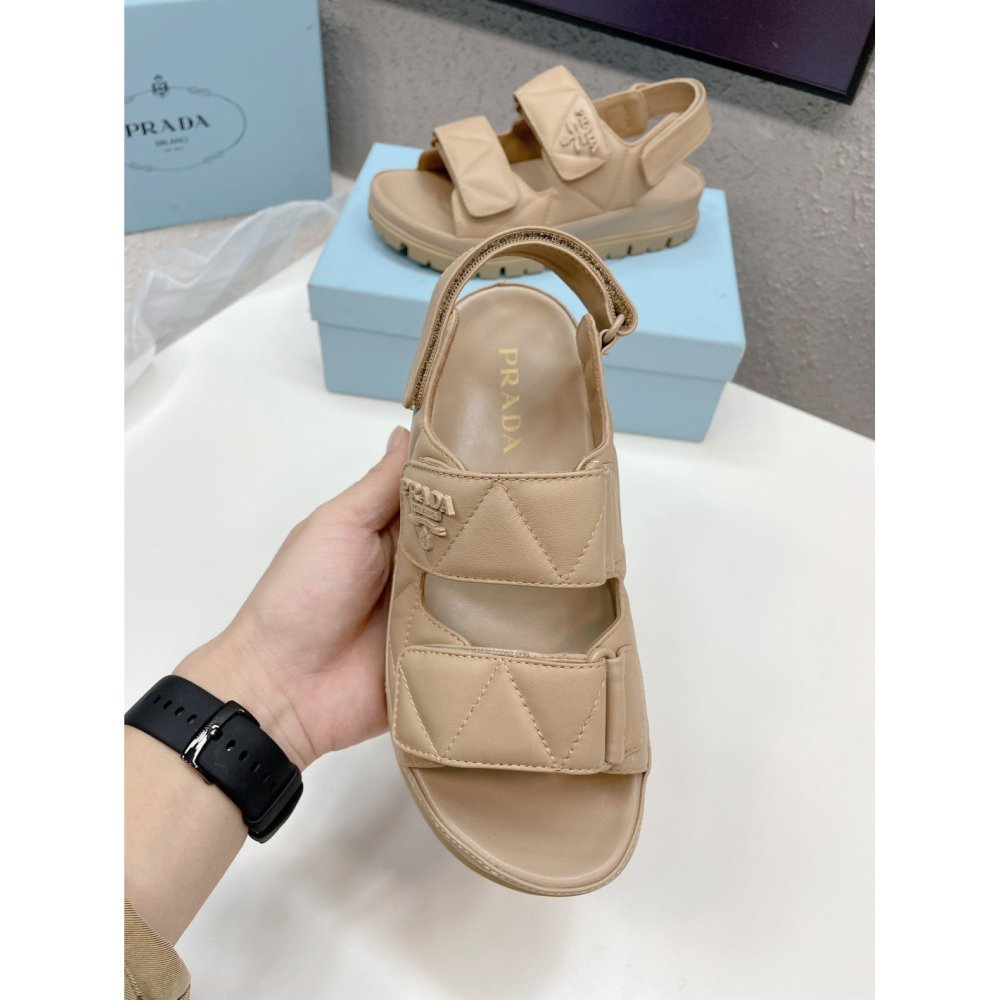 Cheap Reps Prada Padded Sandals In Beige Nappa Leather