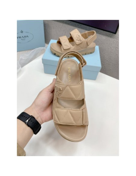 Cheap Reps Prada Padded Sandals In Beige Nappa Leather