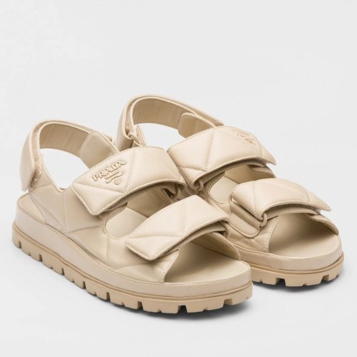 Cheap Reps Prada Padded Sandals In Beige Nappa Leather