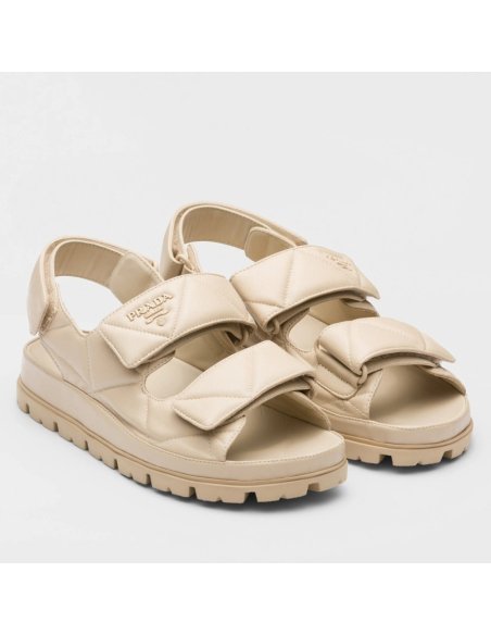 Cheap Reps Prada Padded Sandals In Beige Nappa Leather