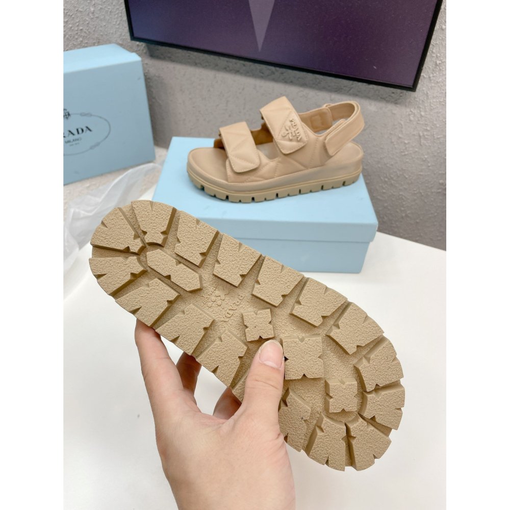Cheap Reps Prada Padded Sandals In Beige Nappa Leather