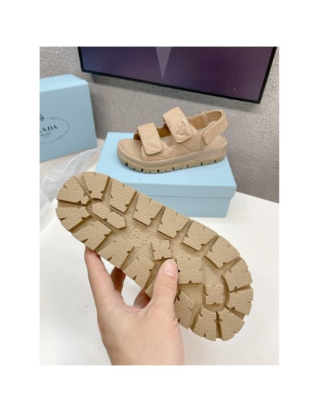 Cheap Reps Prada Padded Sandals In Beige Nappa Leather