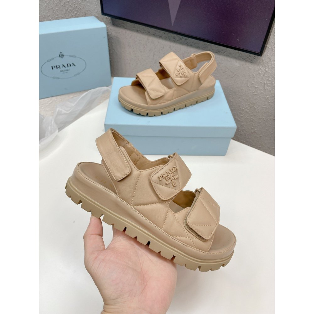 Cheap Reps Prada Padded Sandals In Beige Nappa Leather