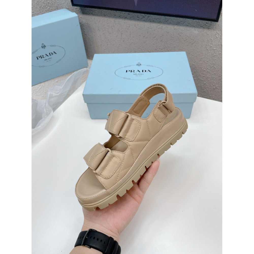 Cheap Reps Prada Padded Sandals In Beige Nappa Leather