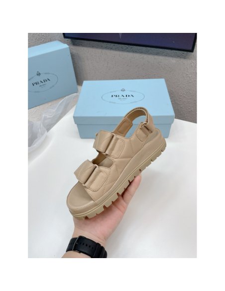 Cheap Reps Prada Padded Sandals In Beige Nappa Leather