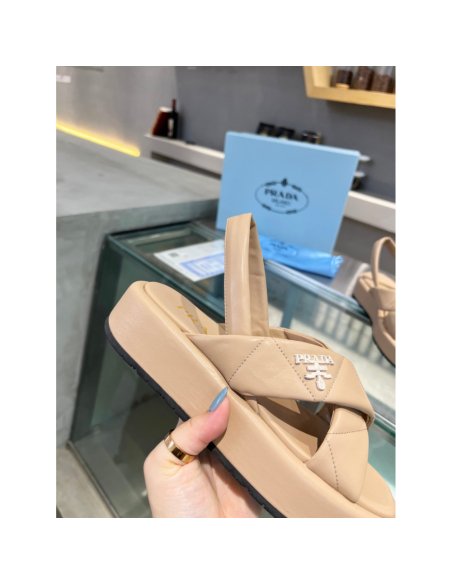 Cheap Reps Prada Flatform Sandals In Beige Quilted Nappa Leather