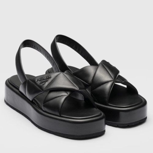 Cheap Reps Prada Flatform Sandals In Black Quilted Nappa Leather