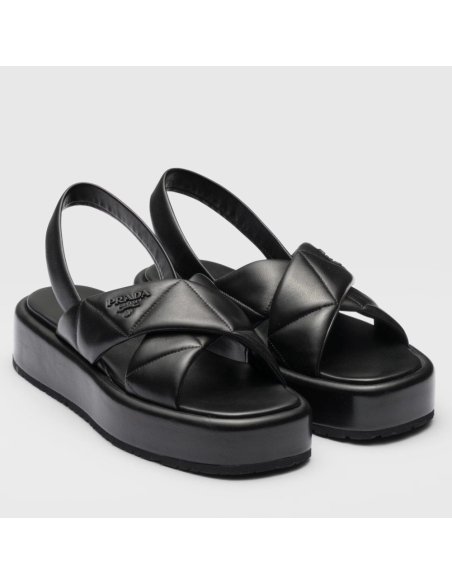 Cheap Reps Prada Flatform Sandals In Black Quilted Nappa Leather