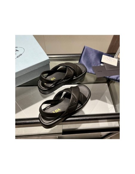 Cheap Reps Prada Flatform Sandals In Black Quilted Nappa Leather