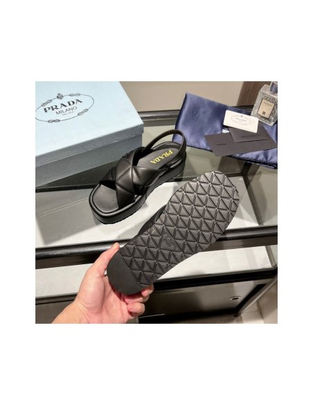 Cheap Reps Prada Flatform Sandals In Black Quilted Nappa Leather