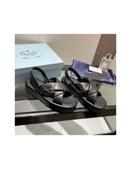 Cheap Reps Prada Flatform Sandals In Black Quilted Nappa Leather