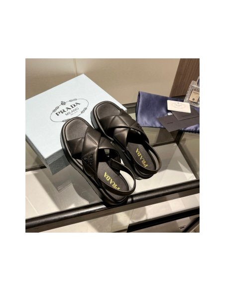 Cheap Reps Prada Flatform Sandals In Black Quilted Nappa Leather