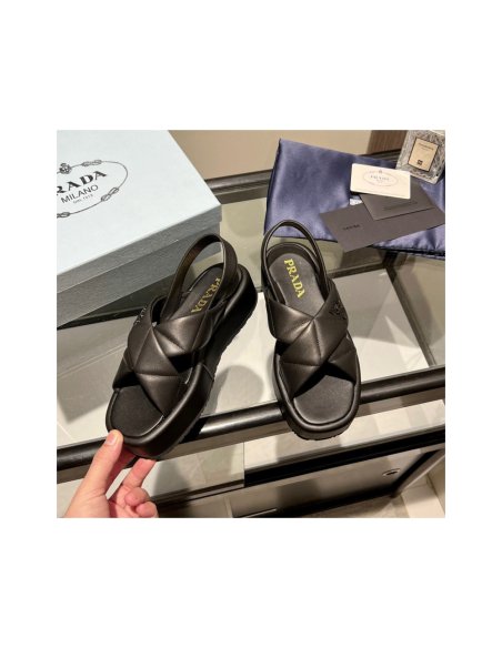 Cheap Reps Prada Flatform Sandals In Black Quilted Nappa Leather