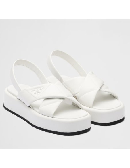 Cheap Reps Prada Flatform Sandals In White Quilted Nappa Leather