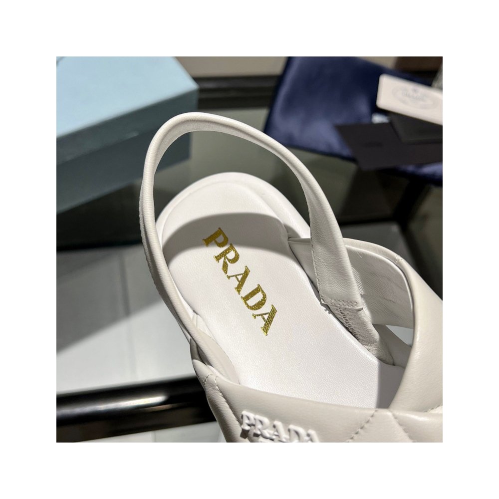 Cheap Reps Prada Flatform Sandals In White Quilted Nappa Leather