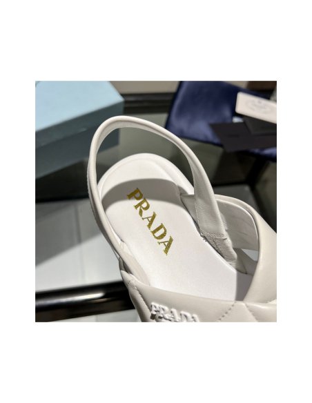 Cheap Reps Prada Flatform Sandals In White Quilted Nappa Leather