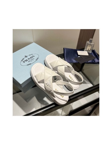 Cheap Reps Prada Flatform Sandals In White Quilted Nappa Leather