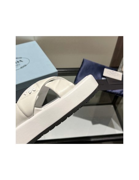 Cheap Reps Prada Flatform Sandals In White Quilted Nappa Leather