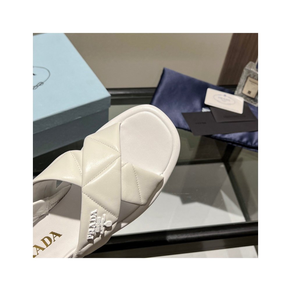 Cheap Reps Prada Flatform Sandals In White Quilted Nappa Leather
