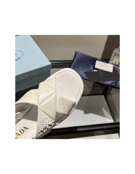 Cheap Reps Prada Flatform Sandals In White Quilted Nappa Leather