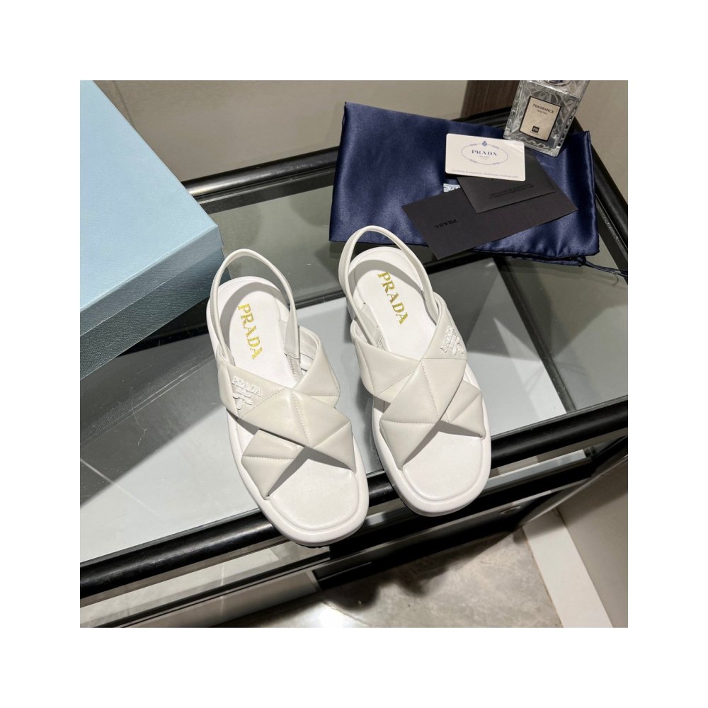 Cheap Reps Prada Flatform Sandals In White Quilted Nappa Leather