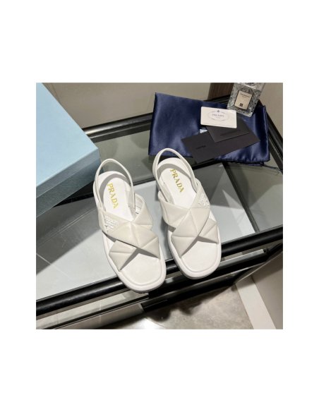 Cheap Reps Prada Flatform Sandals In White Quilted Nappa Leather