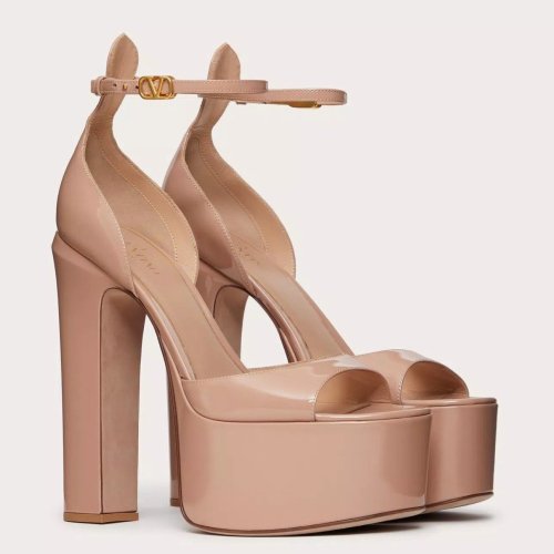 Cheap Reps Valentino Tan-Go Platform Sandals 155mm In Rose Cannelle Patent Leather