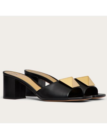Cheap Reps Valentino One Stud Slide Sandals 60mm In Black Calfskin
