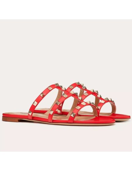 Cheap Reps Valentino Garavani Rockstud Flat Sandals In Red Calfskin