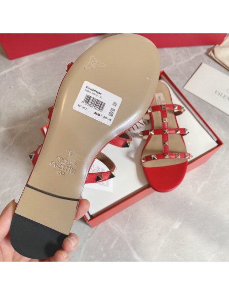 Cheap Reps Valentino Garavani Rockstud Flat Sandals In Red Calfskin