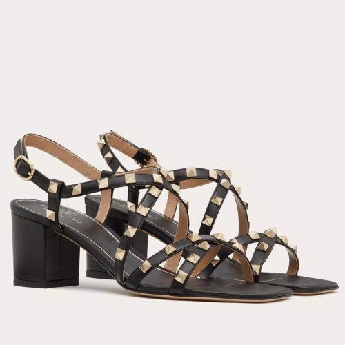 Cheap Reps Valentino Rockstud Sandals 60MM with Straps in Black Leather