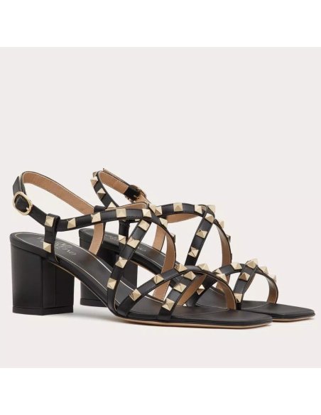 Cheap Reps Valentino Rockstud Sandals 60MM with Straps in Black Leather