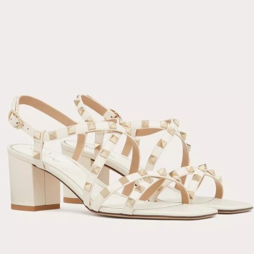 Cheap Reps Valentino Rockstud Sandals 60MM with Straps in White Leather