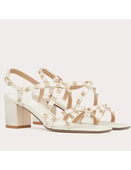 Cheap Reps Valentino Rockstud Sandals 60MM with Straps in White Leather
