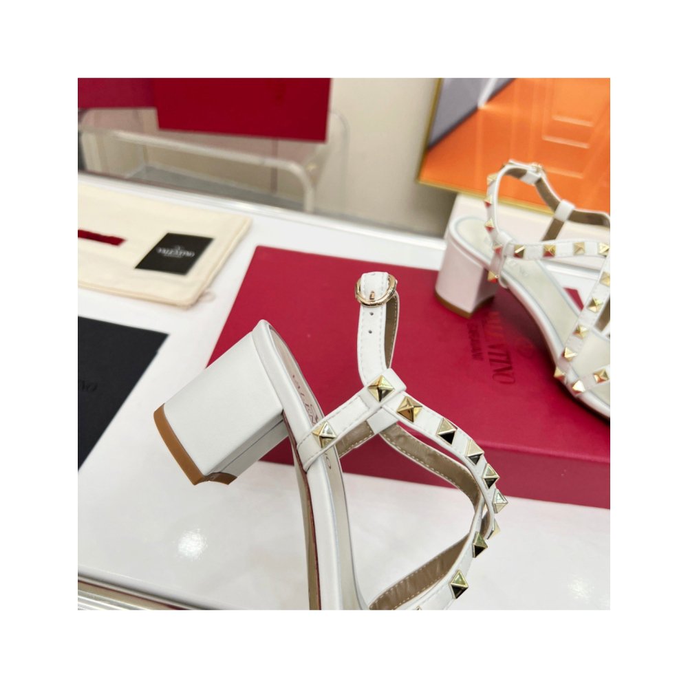 Cheap Reps Valentino Rockstud Sandals 60MM with Straps in White Leather