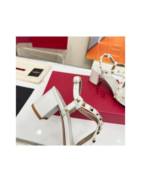 Cheap Reps Valentino Rockstud Sandals 60MM with Straps in White Leather