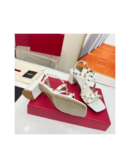 Cheap Reps Valentino Rockstud Sandals 60MM with Straps in White Leather