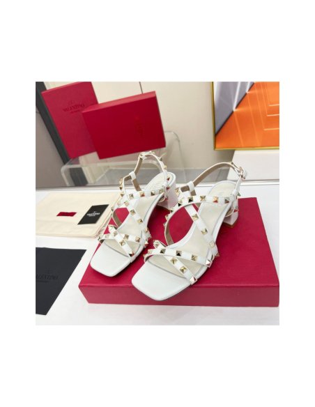 Cheap Reps Valentino Rockstud Sandals 60MM with Straps in White Leather