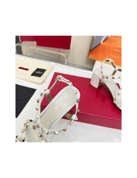 Cheap Reps Valentino Rockstud Sandals 60MM with Straps in White Leather