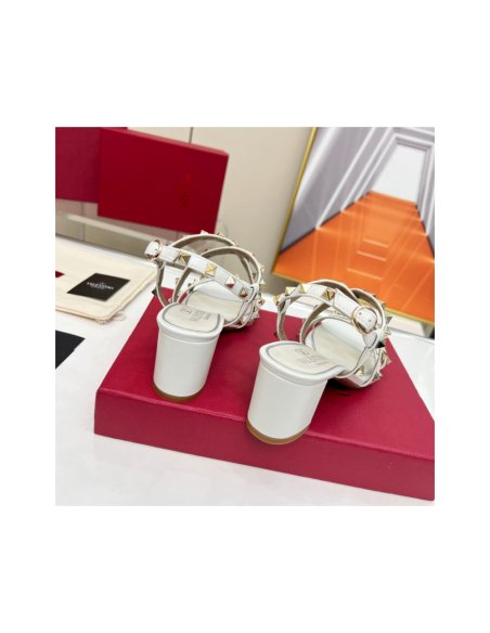 Cheap Reps Valentino Rockstud Sandals 60MM with Straps in White Leather