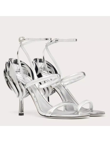 Cheap Reps Valentino Roserouche Sandals 1990 100mm in Silver Calfskin