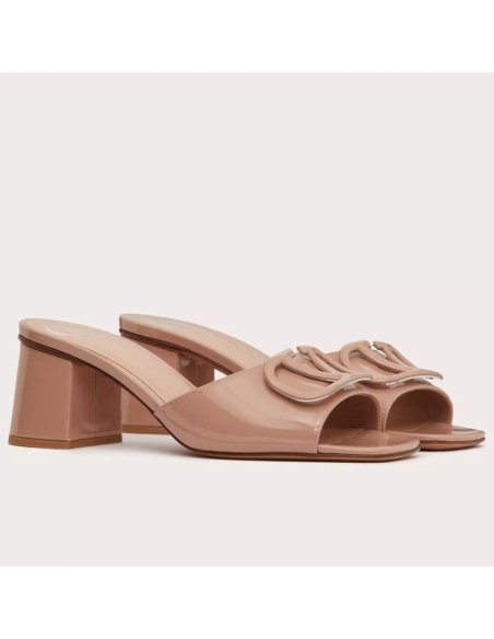 Cheap Reps Valentino VLogo Slide Sandals 60mm in Rose Cannelle Patent Leather