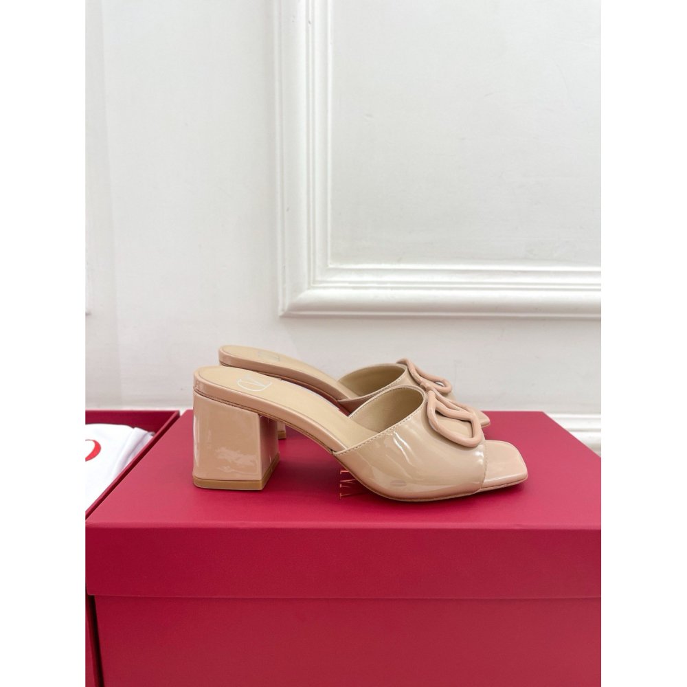 Cheap Reps Valentino VLogo Slide Sandals 60mm in Rose Cannelle Patent Leather
