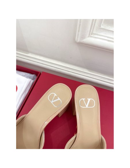Cheap Reps Valentino VLogo Slide Sandals 60mm in Rose Cannelle Patent Leather
