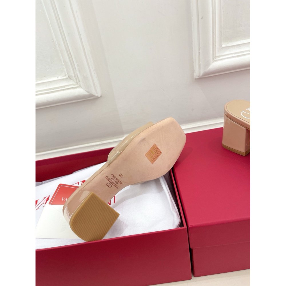 Cheap Reps Valentino VLogo Slide Sandals 60mm in Rose Cannelle Patent Leather