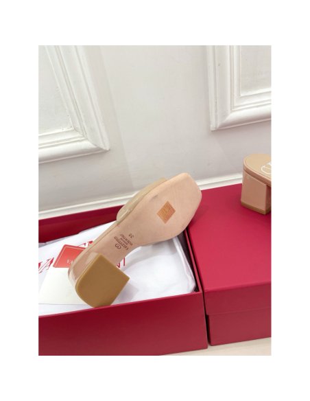 Cheap Reps Valentino VLogo Slide Sandals 60mm in Rose Cannelle Patent Leather