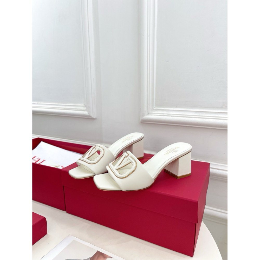 Cheap Reps Valentino VLogo Cut-out Slide Sandals 60mm in White Leather