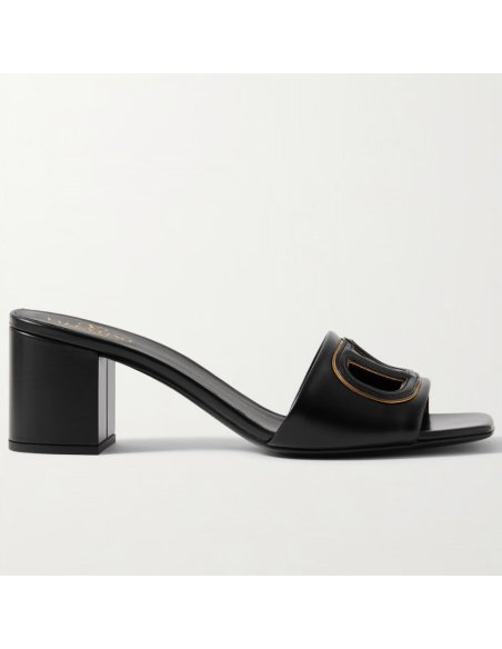 Cheap Reps Valentino VLogo Cut-out Slide Sandals 60mm in Black Leather