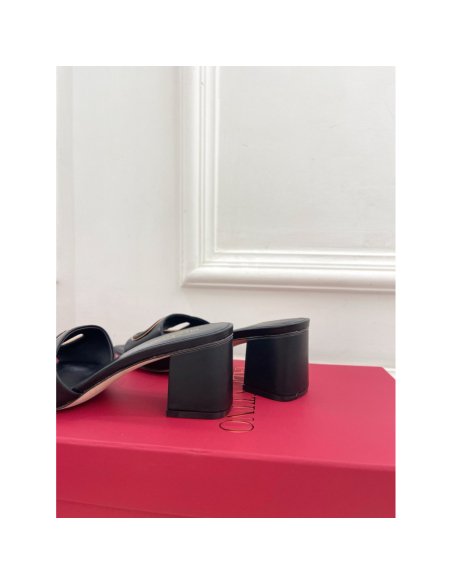 Cheap Reps Valentino VLogo Cut-out Slide Sandals 60mm in Black Leather