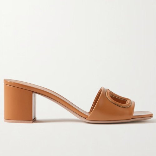 Cheap Reps Valentino VLogo Cut-out Slide Sandals 60mm in Brown Leather